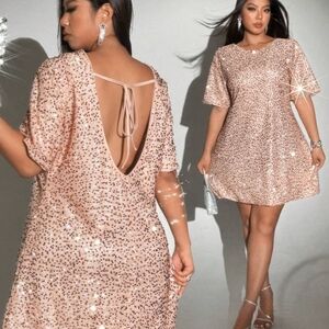 Glamorous Backless Pink Sequin Dress
